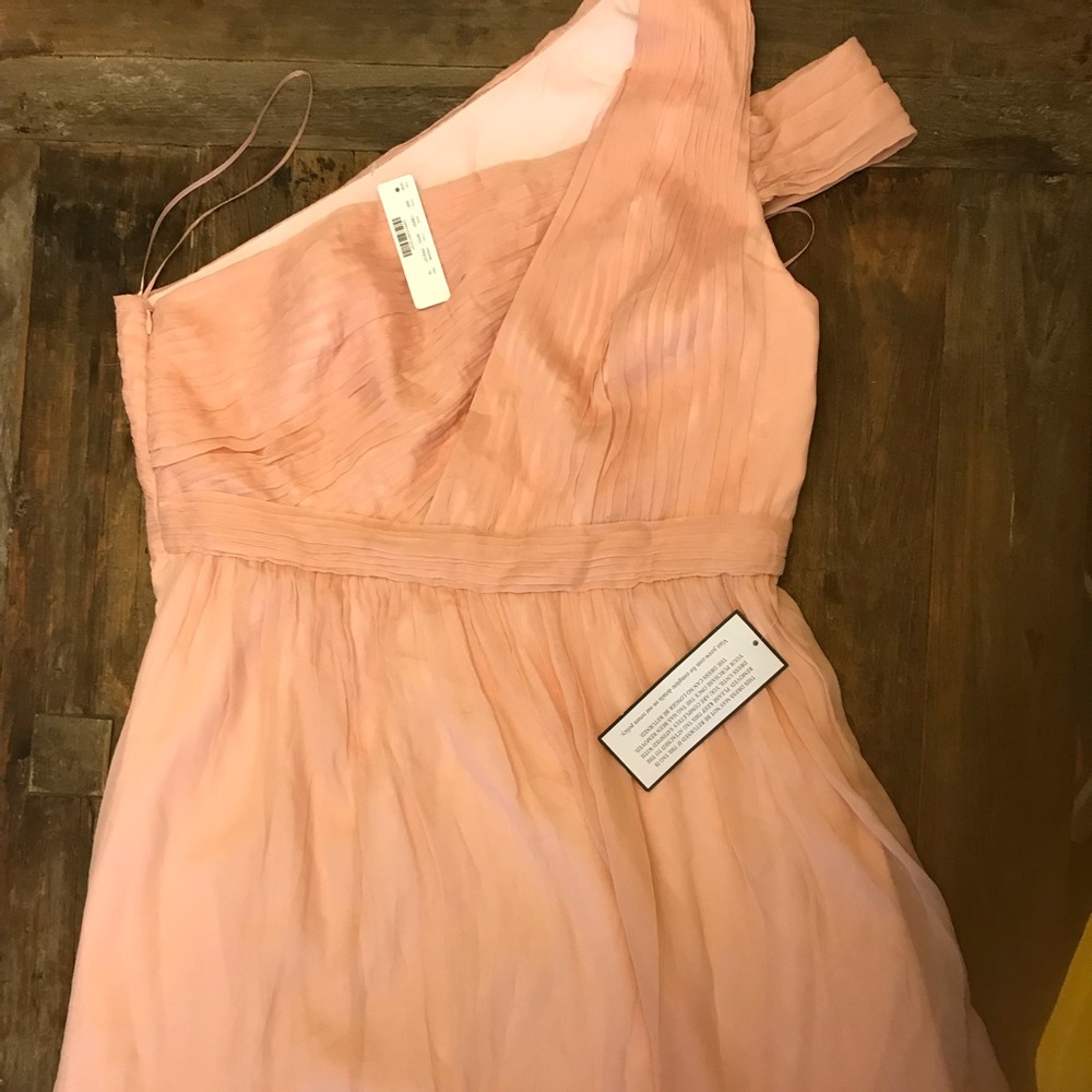 J. Crew 100% Silk Chiffon One-Shoulder Dress in Blush Pink